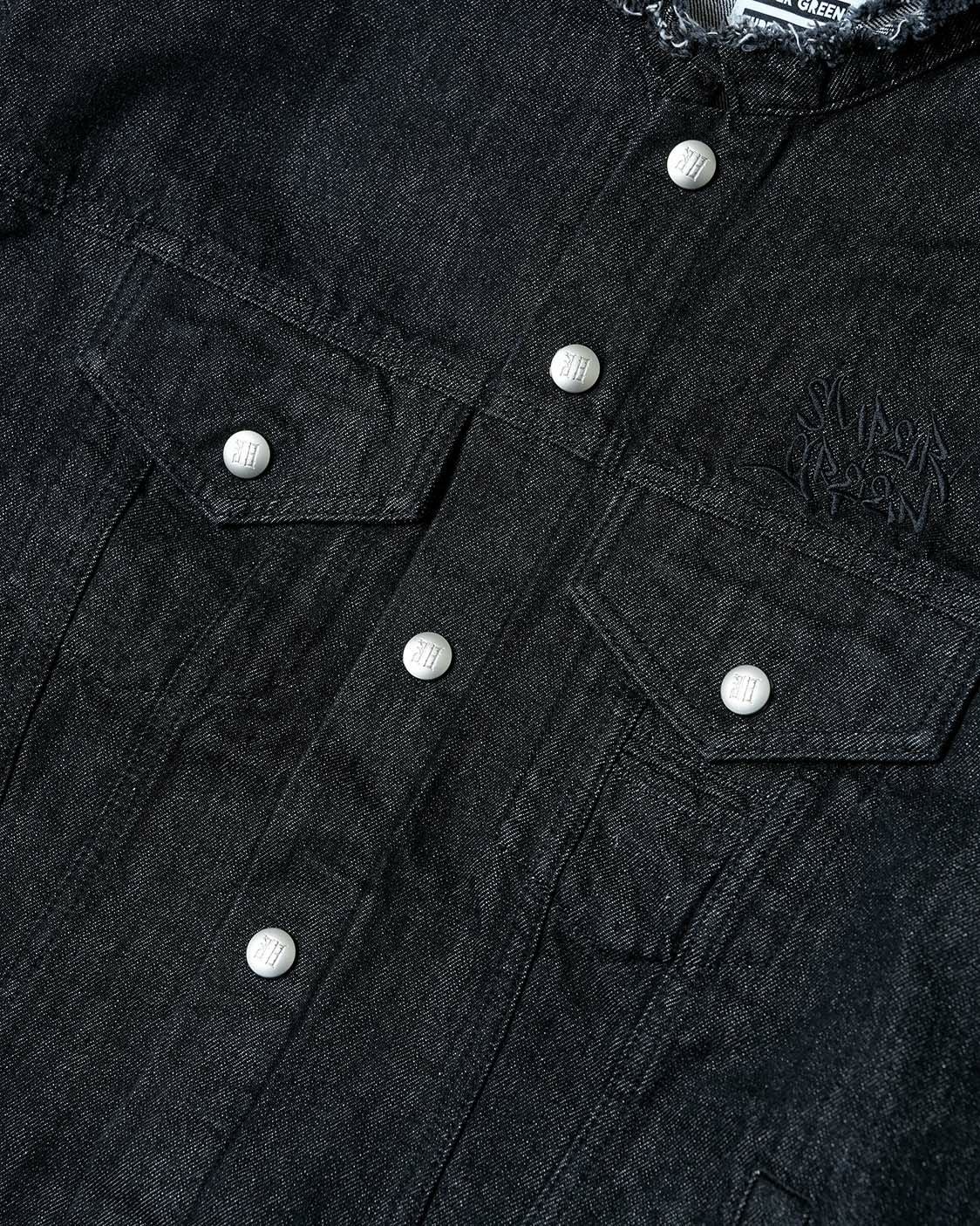 SG Collarless denim jacket（Black） | Classic clothing