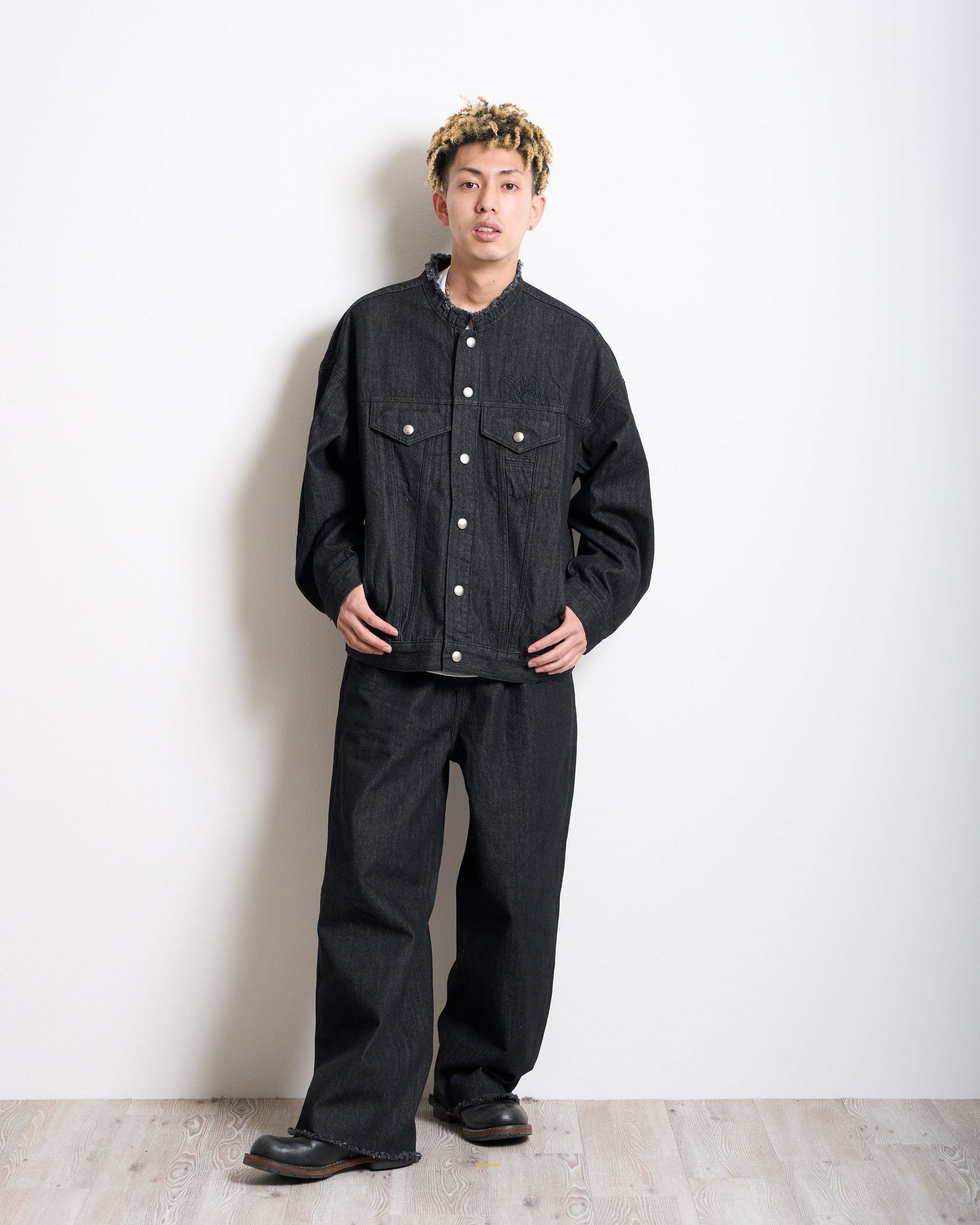 SG Collarless denim jacket（Black） | Classic clothing