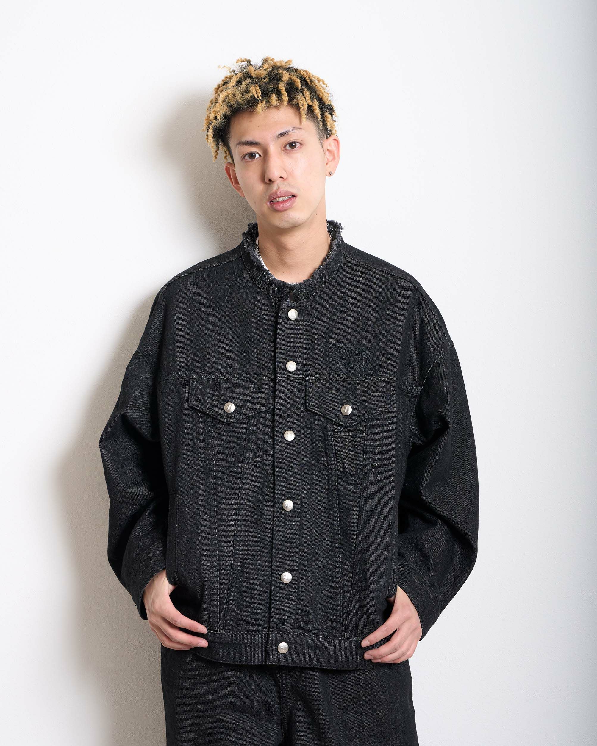 SG Collarless denim jacket（Black） | Classic clothing