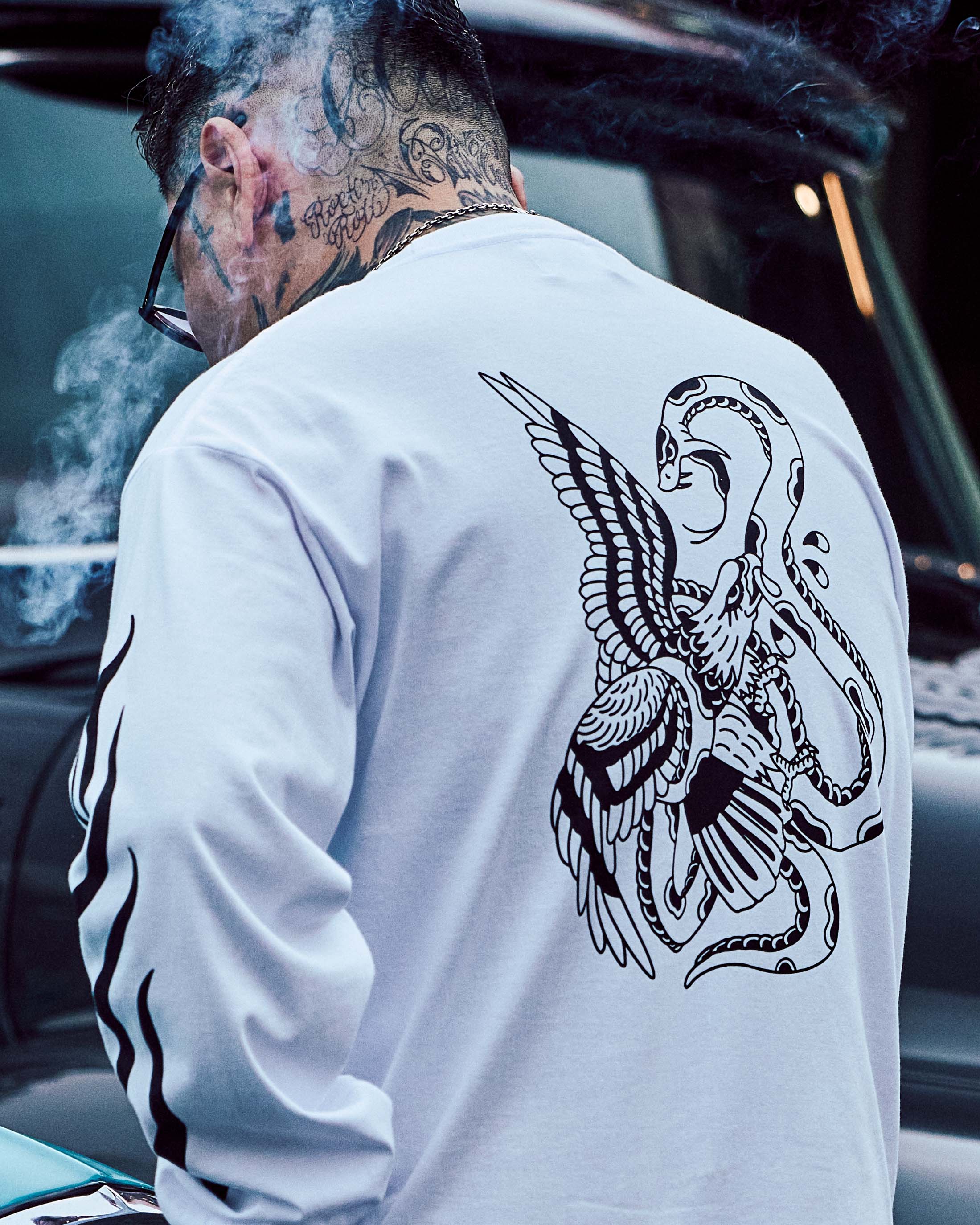 Eagle and Snake L/S T-shirt (White) | Classic clothing